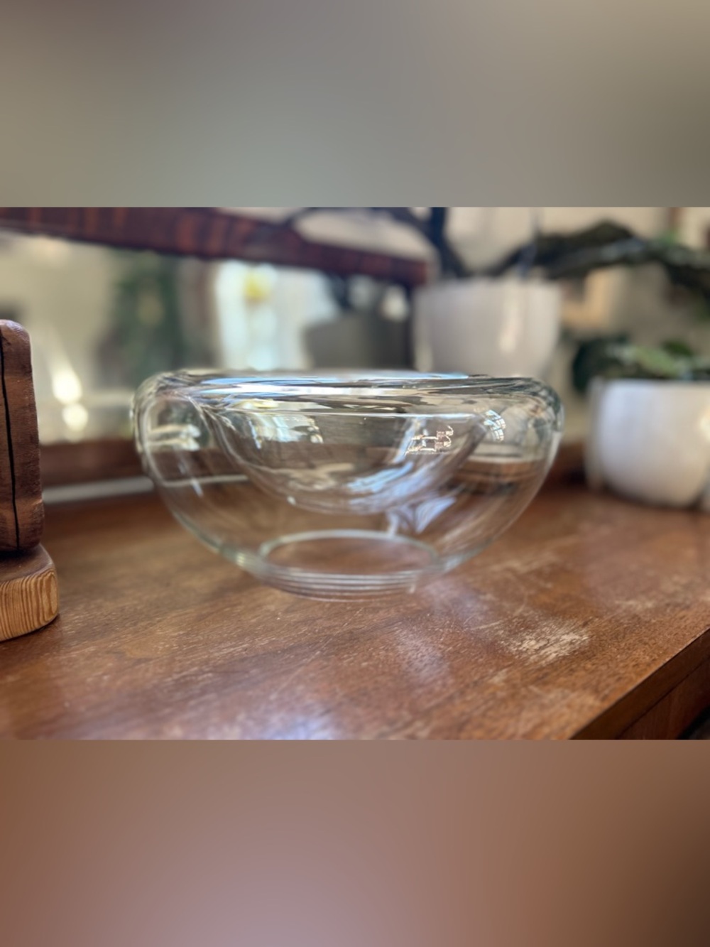 Vintage Mid Century Modern Thick Clear Glass Bowl Vase